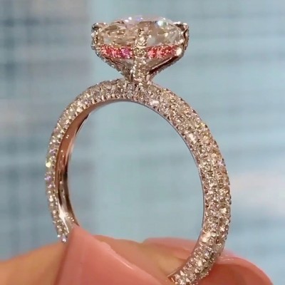 Oval Cut White Sapphire 925 Sterling Silver Pink Sapphire Halo Engagement Ring