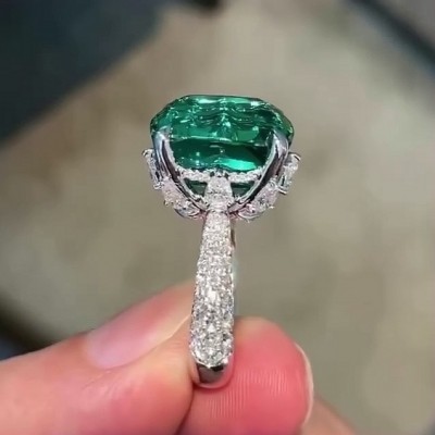 Emerald Cut Green Emerald 925 Sterling Silver Art Deco Engagement Ring