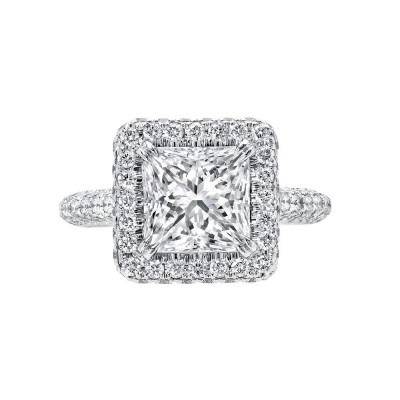 Princess Cut White Sapphire 925 Sterling Silver Halo Engagement Rings