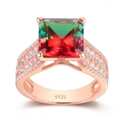 3.01CT Princess Cut Watermelon Stone s925 Silver Rose Gold Engagement Rings