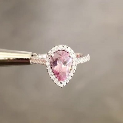 Pear Cut Pink Sapphire 925 Sterling Silver Halo Engagement Rings