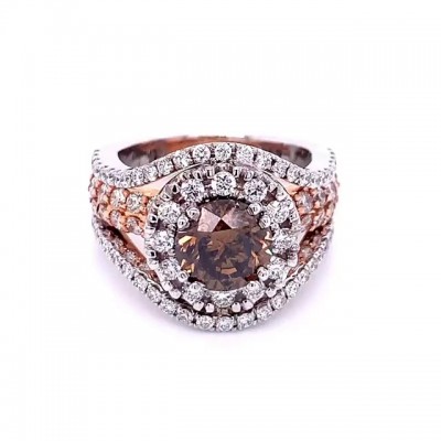 Round Cut Rose Gold 925 Sterling Silver Halo Engagement Rings