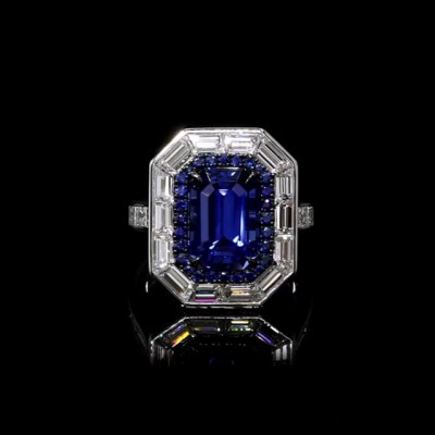 Emerald Cut Blue Sapphire 925 Sterling Silver Halo Engagement Rings