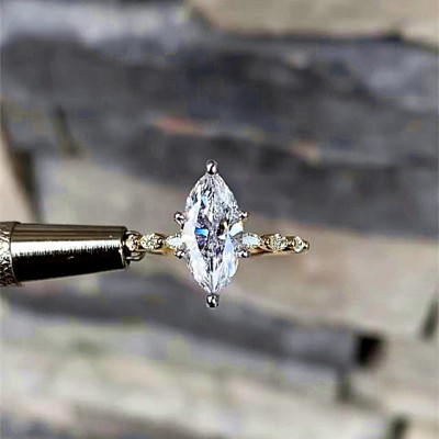 Marquise Cut White Sapphire Gold 925 Sterling Silver Engagement Rings