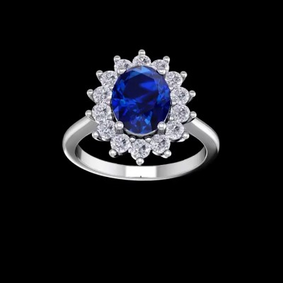 Oval Cut Blue Sapphire 925 Sterling Silver Halo Engagement Rings