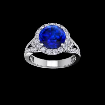Round Cut Blue Sapphire 925 Sterling Silver Halo Engagement Rings