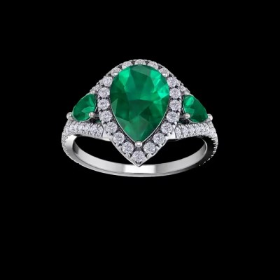 Pear Cut Emerald 925 Sterling Silver Halo Engagement Rings