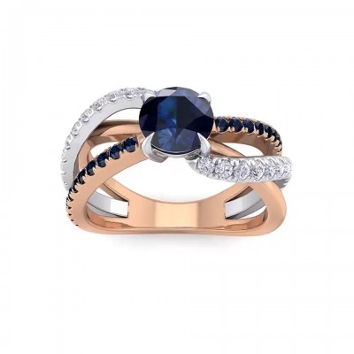 Round Cut Blue Sapphire Rose Gold 925 Sterling Silver Engagement Rings