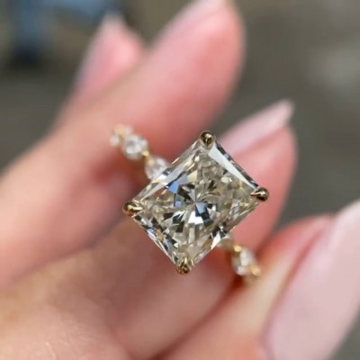 Radiant Cut White Sapphire Gold 925 Sterling Silver Engagement Rings
