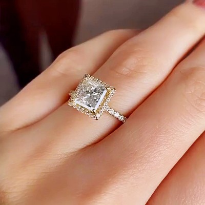 Asscher Cut White Sapphire Gold 925 Sterling Silver Halo Engagement Rings
