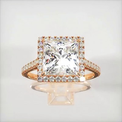 Cushion Cut White Sapphire Roae Gold 925 Sterling Silver Halo Engagement Rings