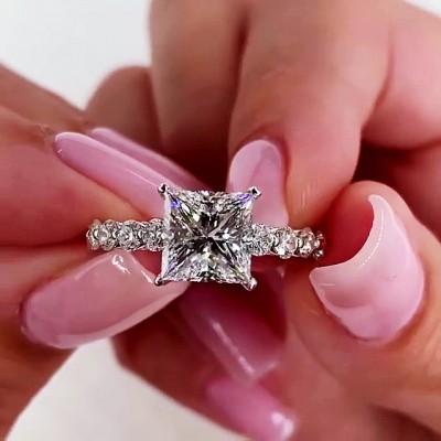 Asscher Cut White Sapphire 925 Sterling Silver Engagement Rings