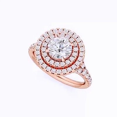 Round Cut White Sapphire Roae Gold 925 Sterling Silver Halo Engagement Rings