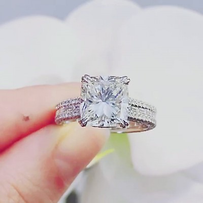 Radiant Cut White Sapphire 925 Sterling Silver Engagement Rings