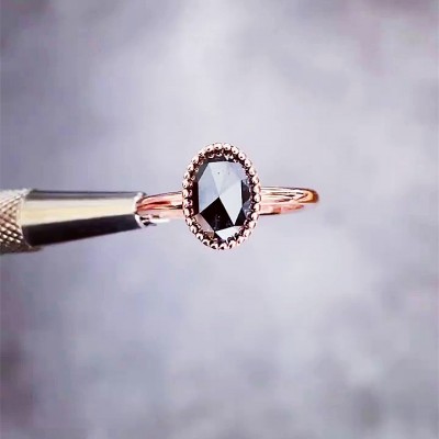 Oval Cut Black Sapphire Rose Gold 925 Sterling Silver Engagement Rings