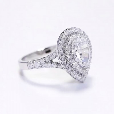 Pear Cut White Sapphire 925 Sterling Silver Halo Engagement Rings