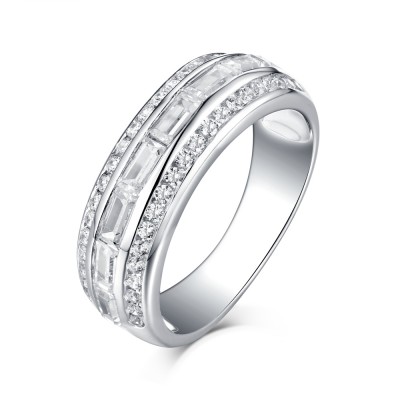 Emerald Cut White Sapphire 925 Sterling Silver Wedding Bands