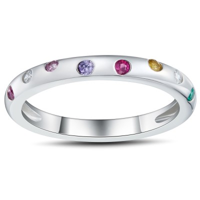 Multicolor Round Cut 925 Sterling Silver Women's Wedding Band