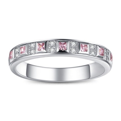 Princess Cut Pink Sapphire 925 Sterling Silver Engagement Ring