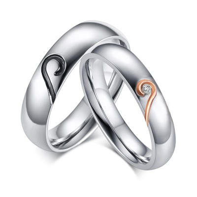 Heart Design Titanium Steel Gemstone Promise Ring for Couples