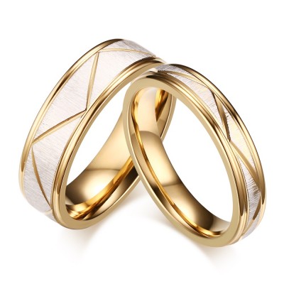 Elegant Gold Titanium Steel Promise Ring for Couples
