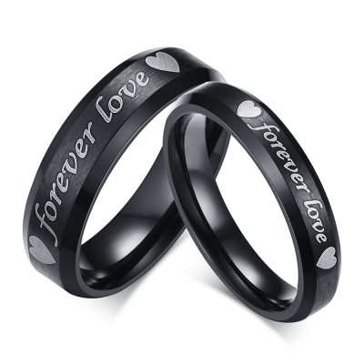 Cute Forever Love Black Titanium Steel Promise Ring for Couples