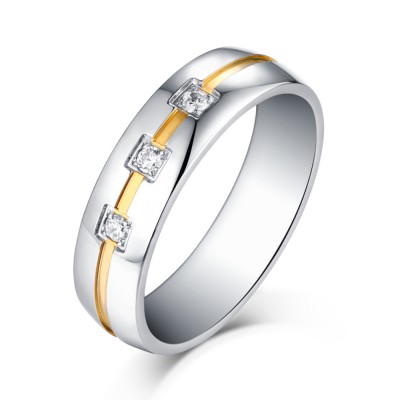 Princess Cut Gemstone Silver and Gold Titanium Steel Wedding/Engagement Ring