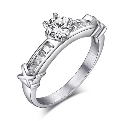 Round Cut Gemstone Titanium Steel Women's Engagement Ring