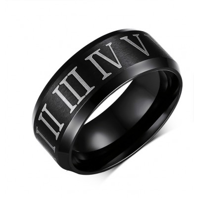 Roman Numerals Black Titanium Steel Men's Ring
