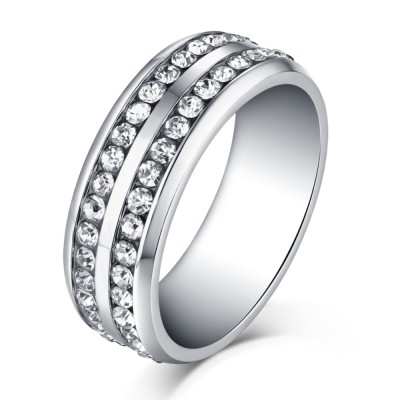Round Cut White Sapphire Silver Titanium Steel Men's Ring