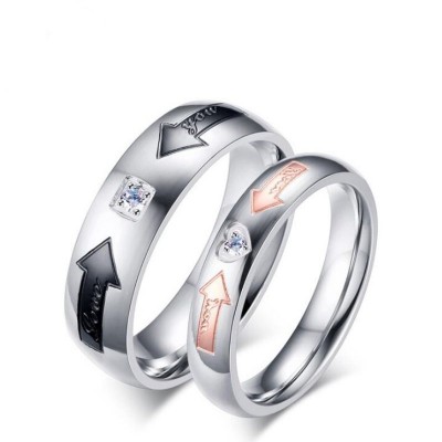 Titanium Steel Silver Rose Gold Black Promise Rings for Couples