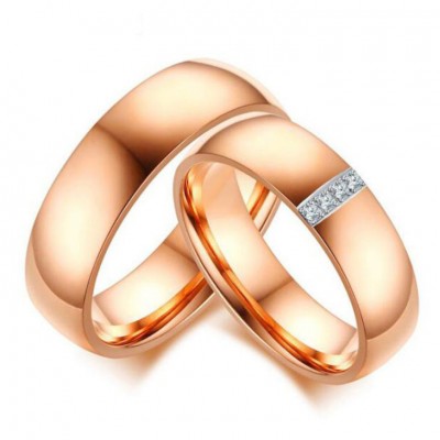 Titanium Steel Rose Gold White Sapphire Promise Rings for Couples