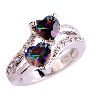 Double Heart Cut Colorful Gemstone Promise Rings For Her