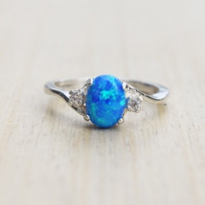 Cute Oval Cut Fire Opal Blue Rings