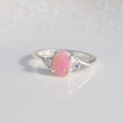 Cute Oval Cut Fire Opal Pink Rings