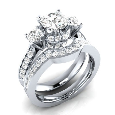 Round Cut White Sapphire 3-Stone Bridal Sets