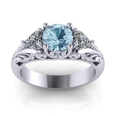 Vintage Round Cut Aquamarine Engagement Ring