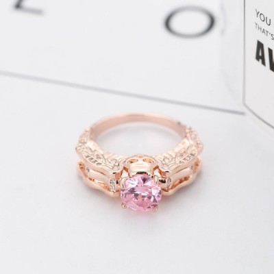Round Cut Pink Sapphire Rose Gold Skull Ring for Women