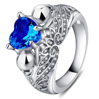 Heart Cut Blue Sapphire Women's Skull Ring