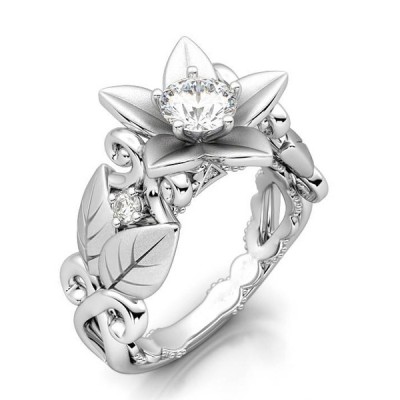 Beautiful Floral Round Cut White Sapphire Women's Ring