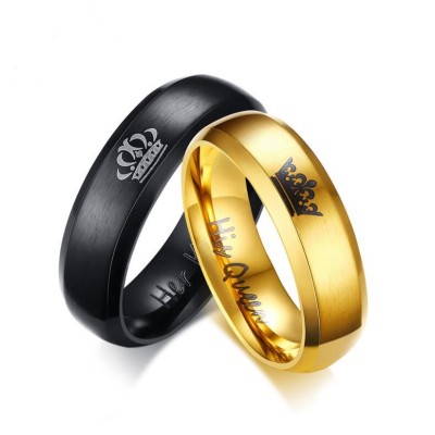 Her King His Queen Black & Gold Titanium Couple Rings