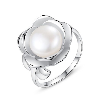 Round Pearl 925 Sterling Silver Adjustable Size Promise Ring
