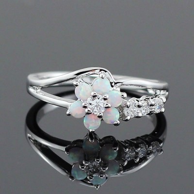 Round Cut White Sapphire White Flower Promise Ring