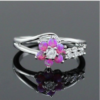 Round Cut White Sapphire Pink Flower Promise Ring