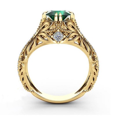Round Cut Emerald Gold Promise Ring