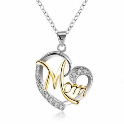 Round Cut White Sapphire Gold Silver Heart "Mom" Necklace