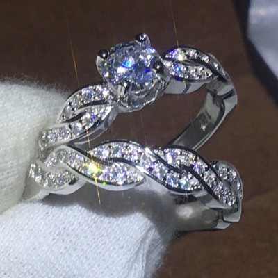 Round Cut White Sapphire Infinity Bridal Sets