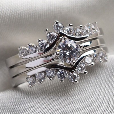 Round Cut White Sapphire Crown Engagement Rings