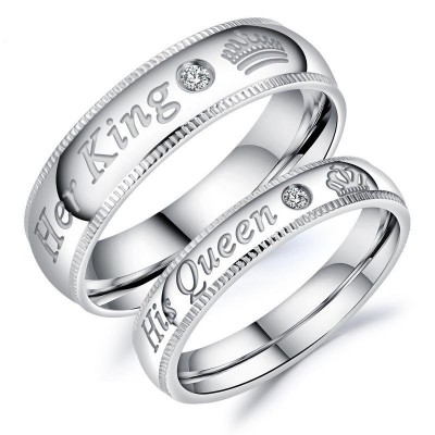 Her King His Queen White Sapphire Titanium Couple Rings