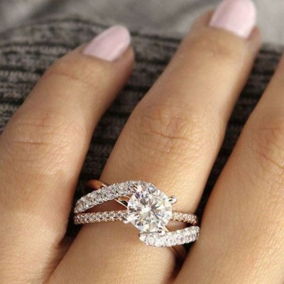 Rose Gold Round Cut White Sapphire Twisted Engagement Ring